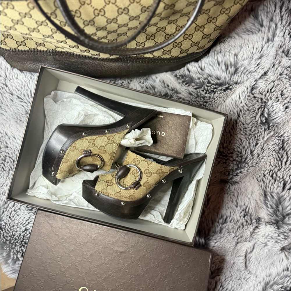 Gucci Tan and Brown Mules